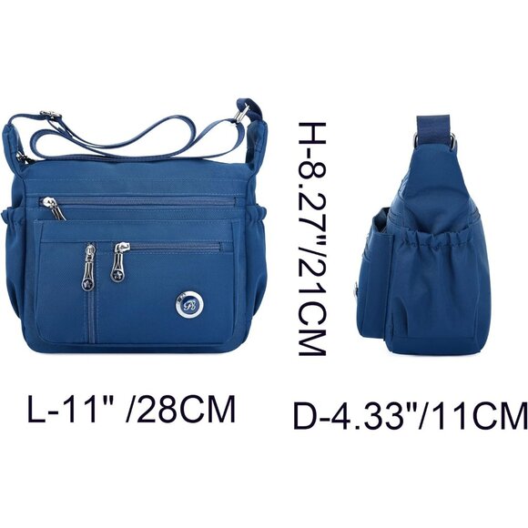 Women’s Nylon Crossbody Bag Casual Travel Daypack with Multiple Zippers - Picture 3 of 6